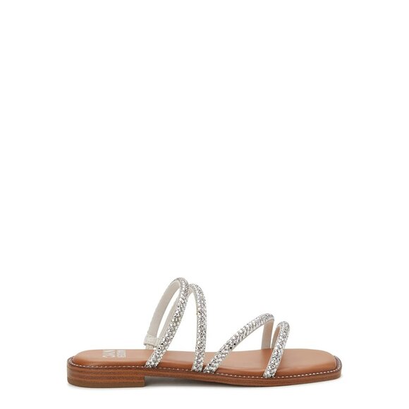 NWT Madden NYC Women’s Strappy Bling Flat Sandals – Silver Stone, Size 6 - Picture 1 of 6